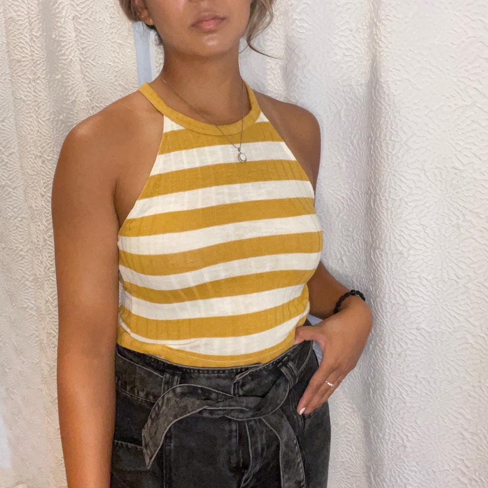 Yellow and white striped crop top!